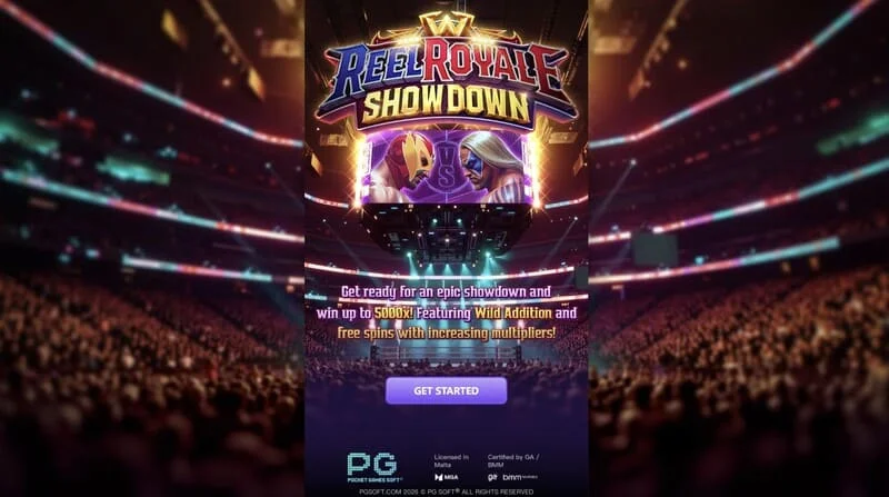 Reel Royale Showdown – glavni zaslon z valji in tremi režami Wild Addition